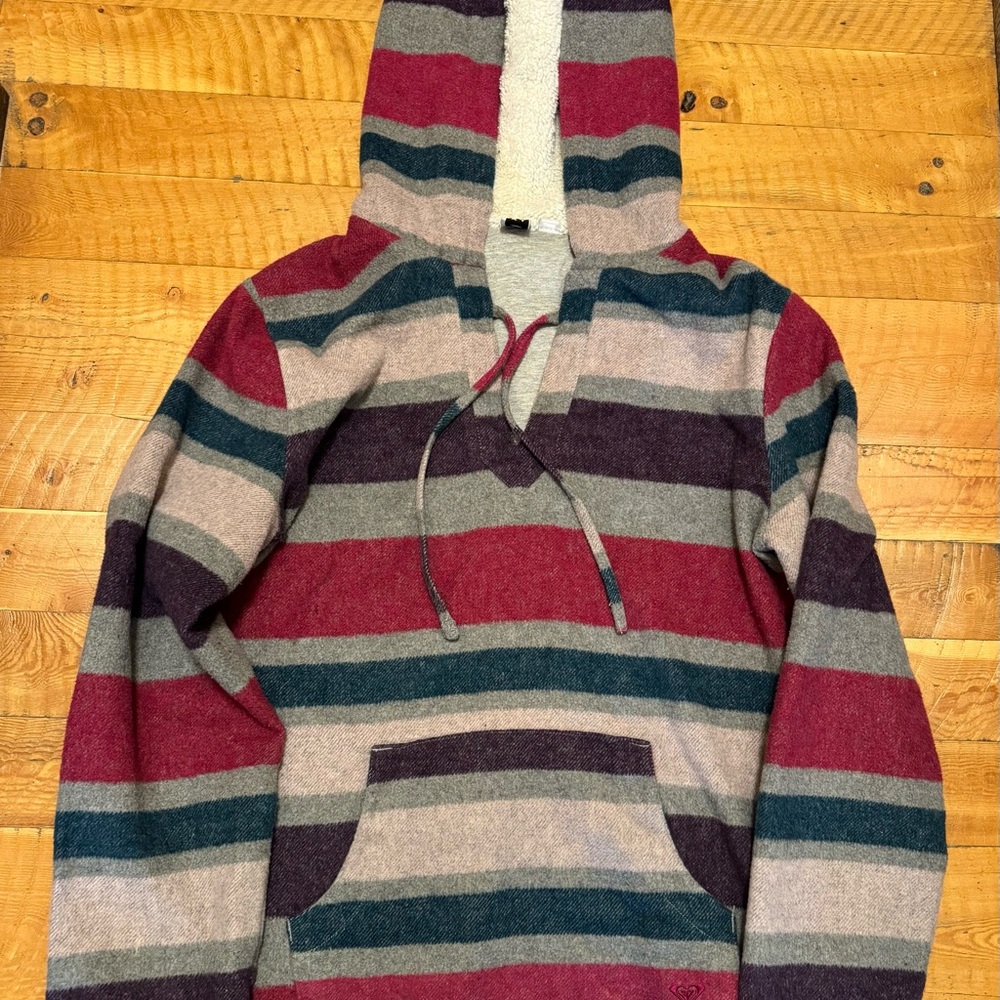 Roxy Black and White Logo Sherpa-Lined Hoodie